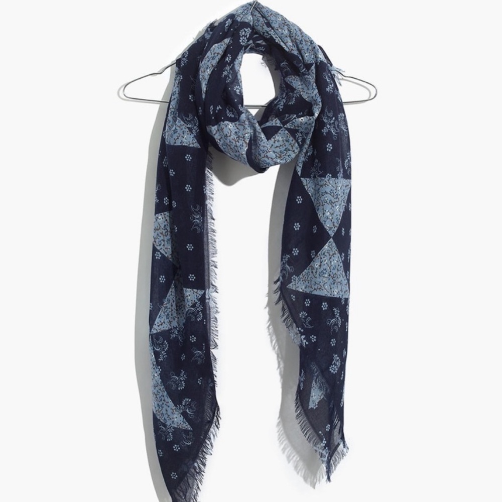 Madewell Paisley Square Blue Plaid Scarf.